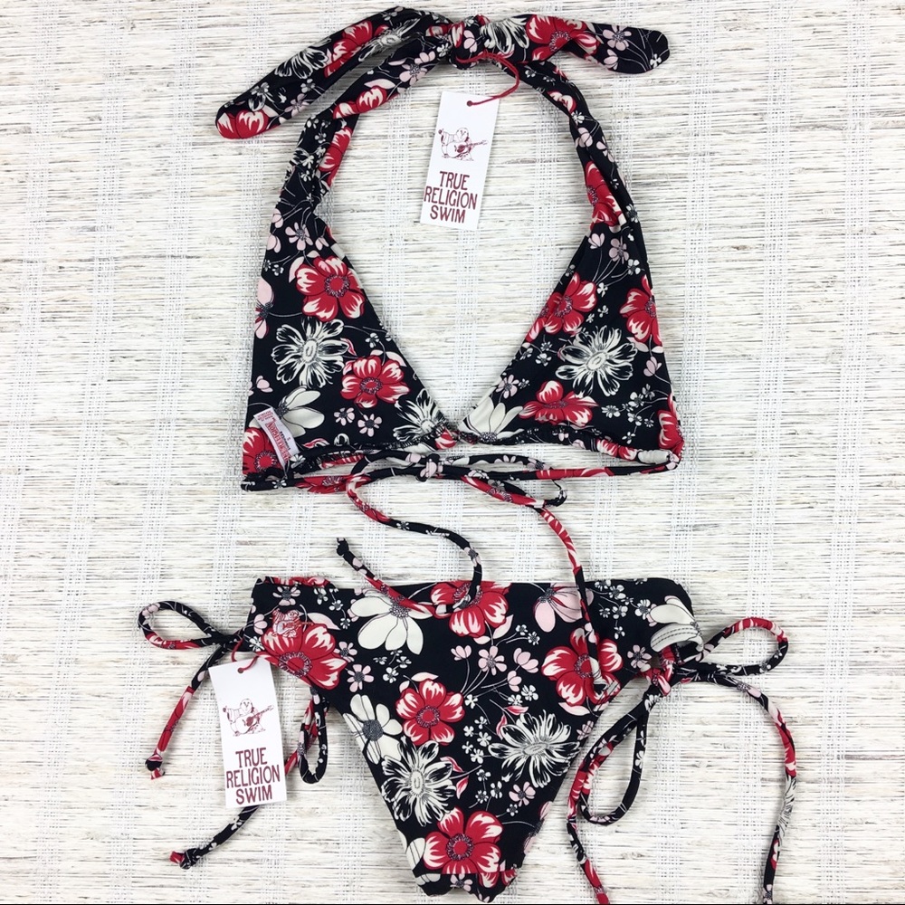 True Religion Halter Bikini Floral Swimsuit Sz S - Picture 4 of 5